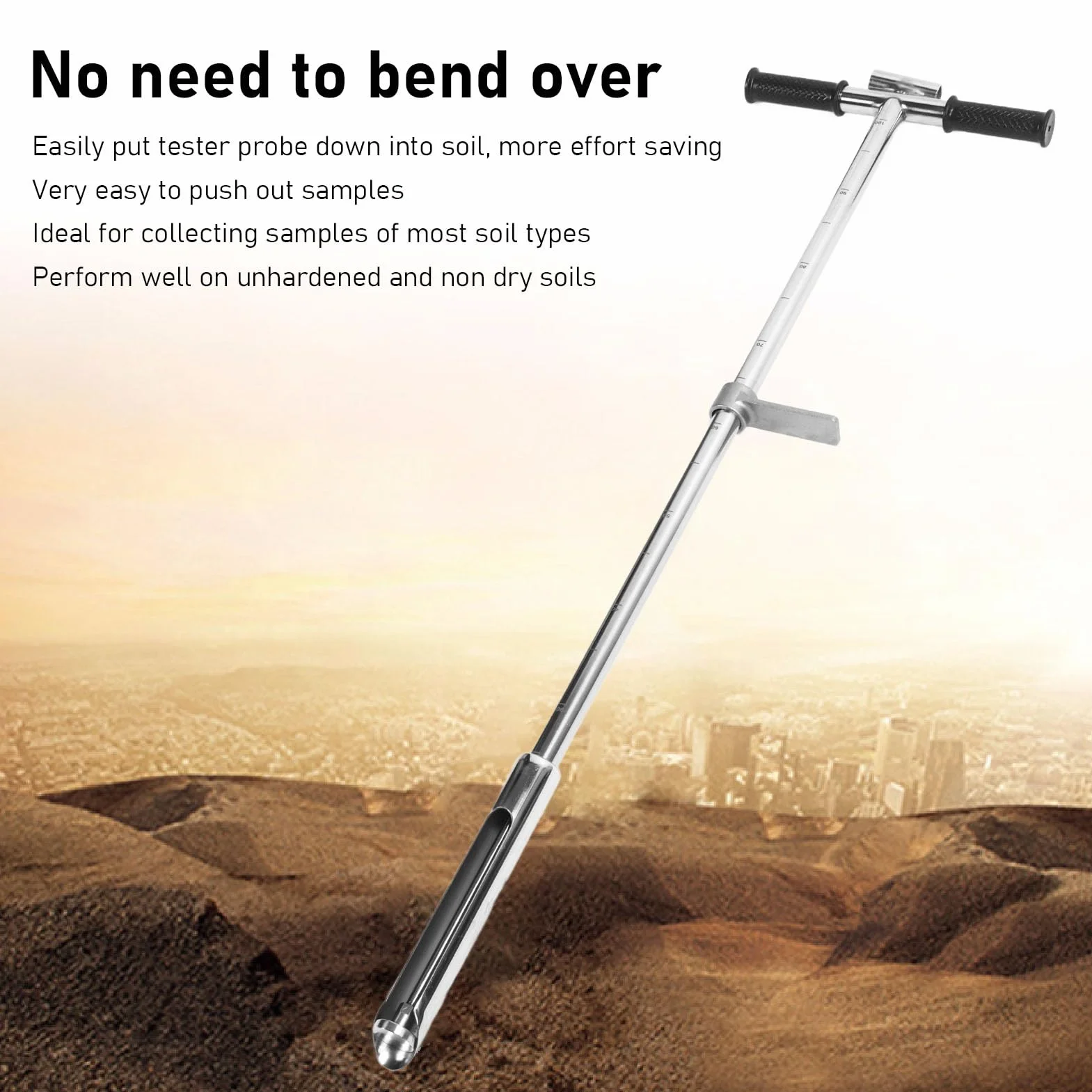 Sonda de Muestreo de Suelo con Pedal y Mango, Varilla de Sonda de Suelo de Prueba de Suelo de Acero Inoxidable, Sonda de Suelo de Jardinería, para Muestreo de Suelo