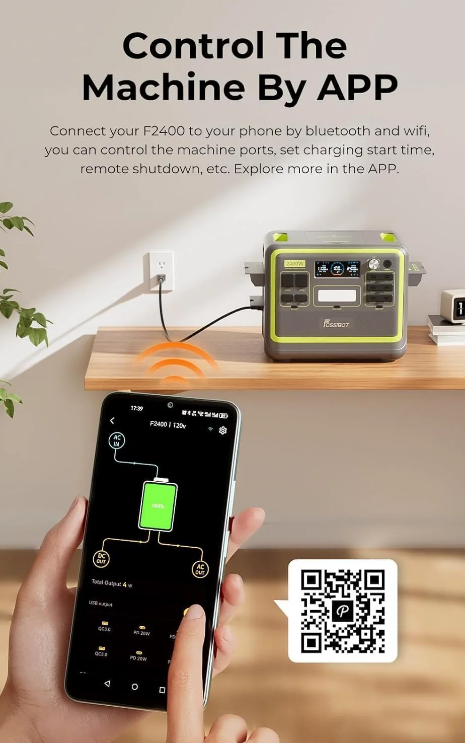 FOSSiBOT F2400 Estacion de Energia Portatil, Batería LiFePO4 de 2048Wh, Carga del 80% en 1,5 Horas, Salida de 2400W CA (4800W Pico), Generador Solar Portatil para Camping, Viajes