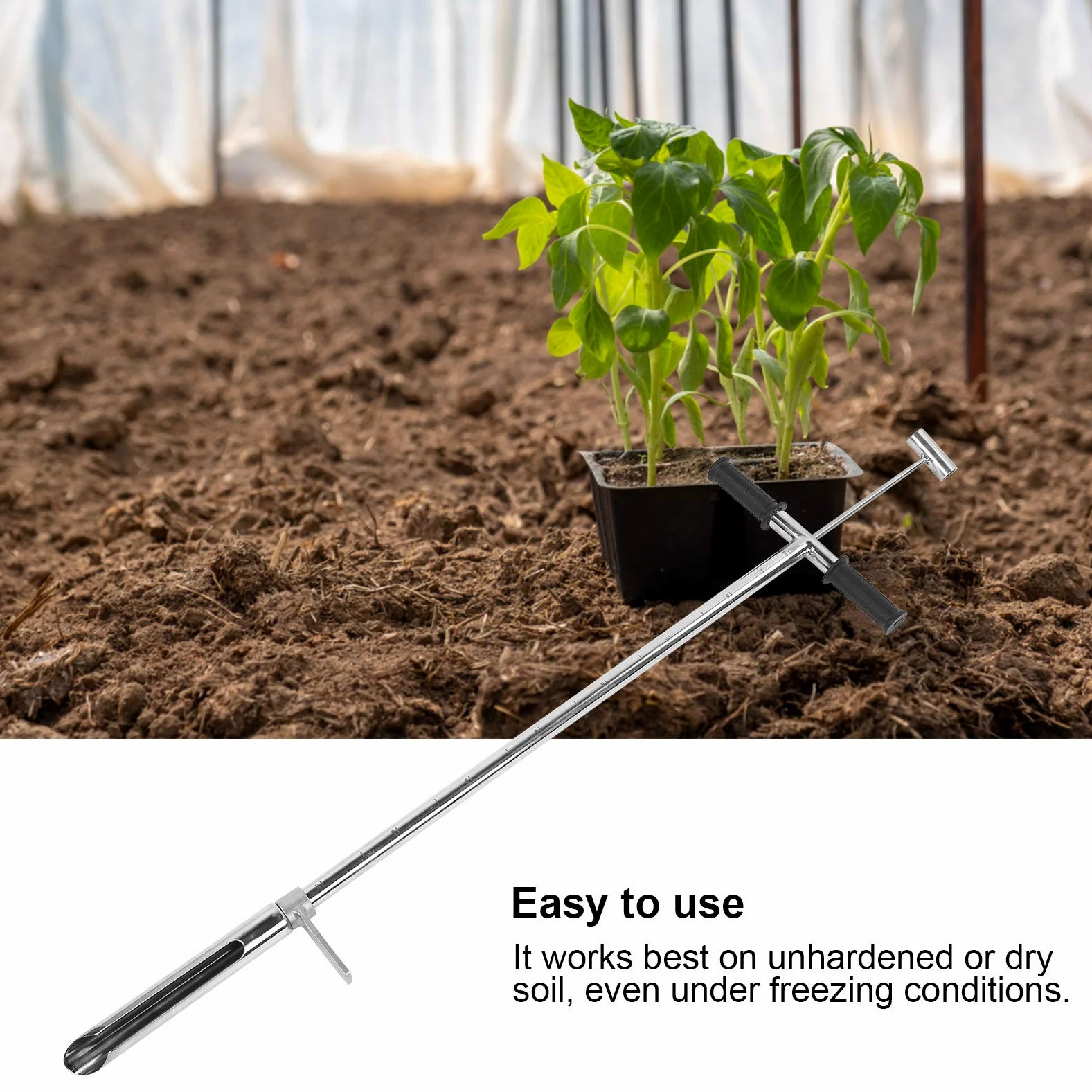 Fafeicy Sonda de Muestreo de Suelo y Muestreador de Suelo Profesional Acero Inoxidable 105 cm Longitud 50 mm Boca con Pedal