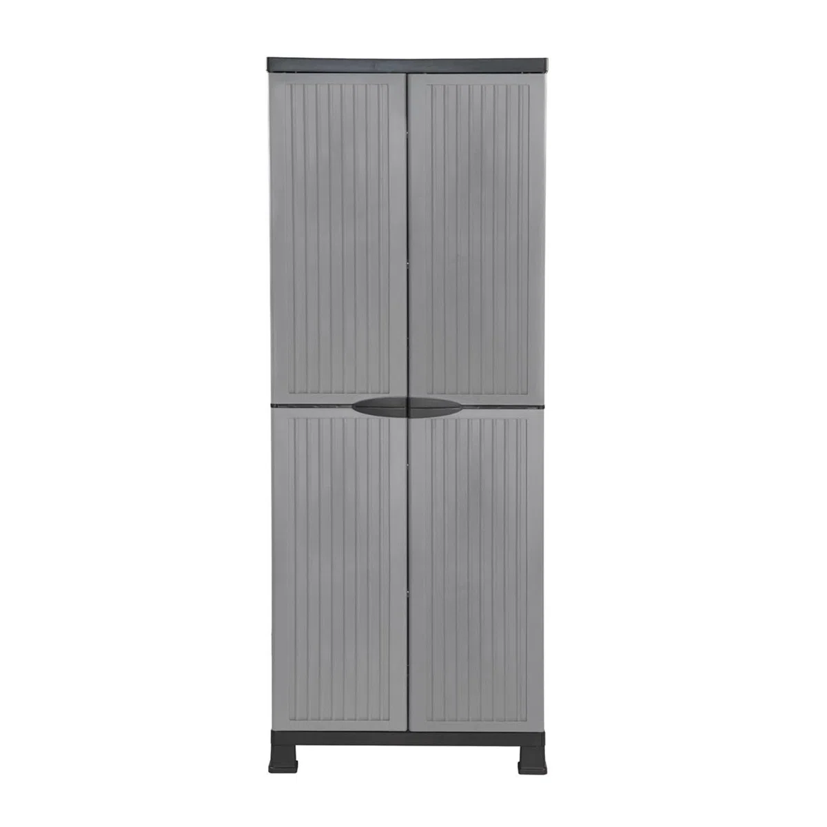 THINIA HOME - Armario de Resina Alto Almacenaje Escobero, Exterior e Interior, Jardín y Terraza, 4 Baldas, 2 Puertas, 60kg Carga Máxima, Dimensiones 39x68x171cm (Largo x Ancho x Alto), Gris o Negro