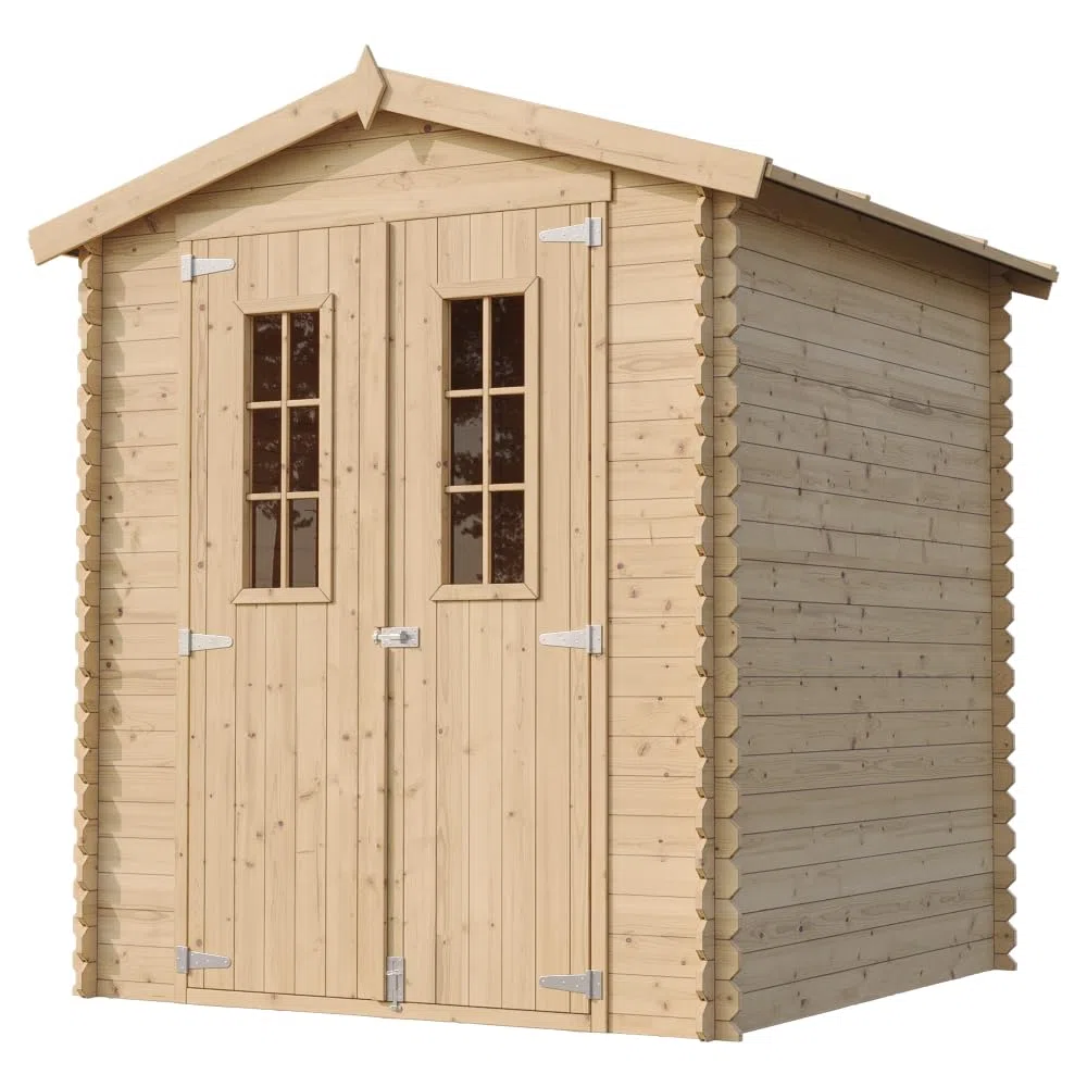 Cobertizo de Madera para jardín - 196x186cm/2,82 m² Cobertizo de Madera Natural - Taller de Jardín - Bicicleta, Almacenamiento de Herramientas TIMBELA M320C