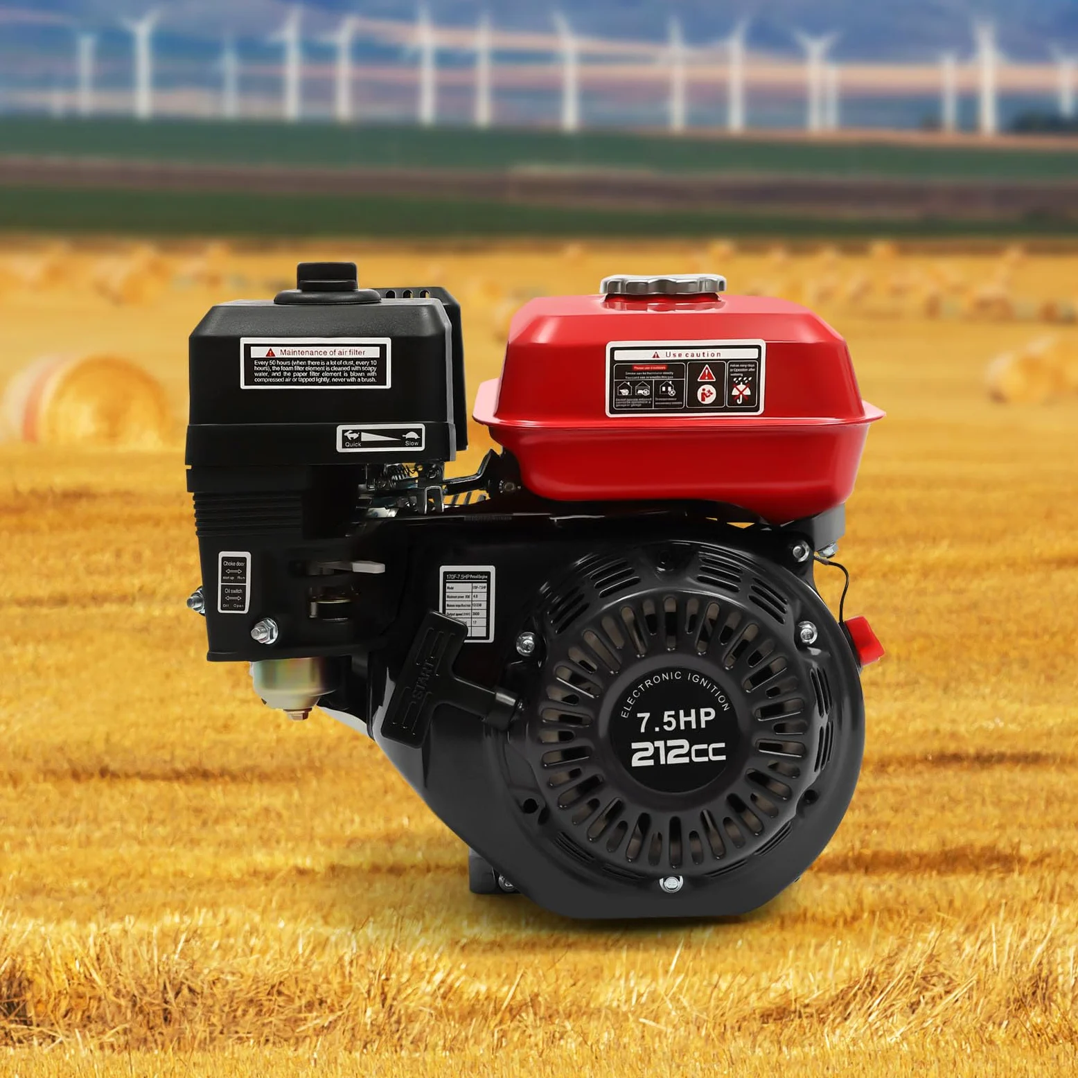 Motor de gasolina 7.5 CV, motor industrial, tapa de depósito de 5.1 KW, con rosca de refrigeración de aire, 20 mm de diámetro con alarma de aceite, retroceso, motor de gasolina