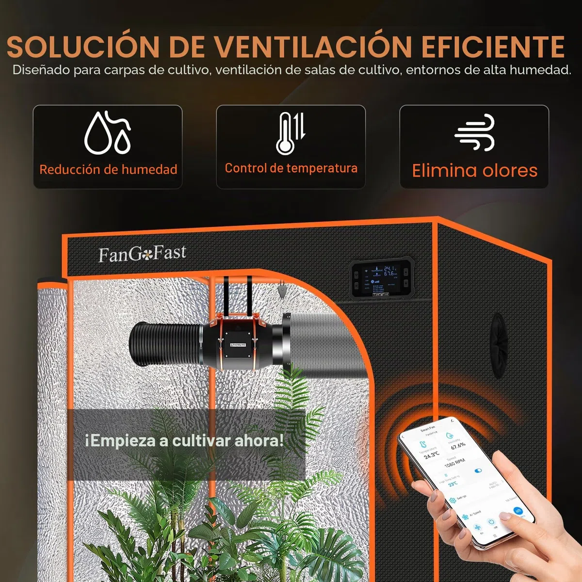 FanGoFast Extractor de Aire 150 mm con Control de App, Regulador de Temperatura y Humedad, Motor EC Silencioso 2550 RPM, Ventilador de Conducto para Tendas de Campaña, Cultivo Indoor