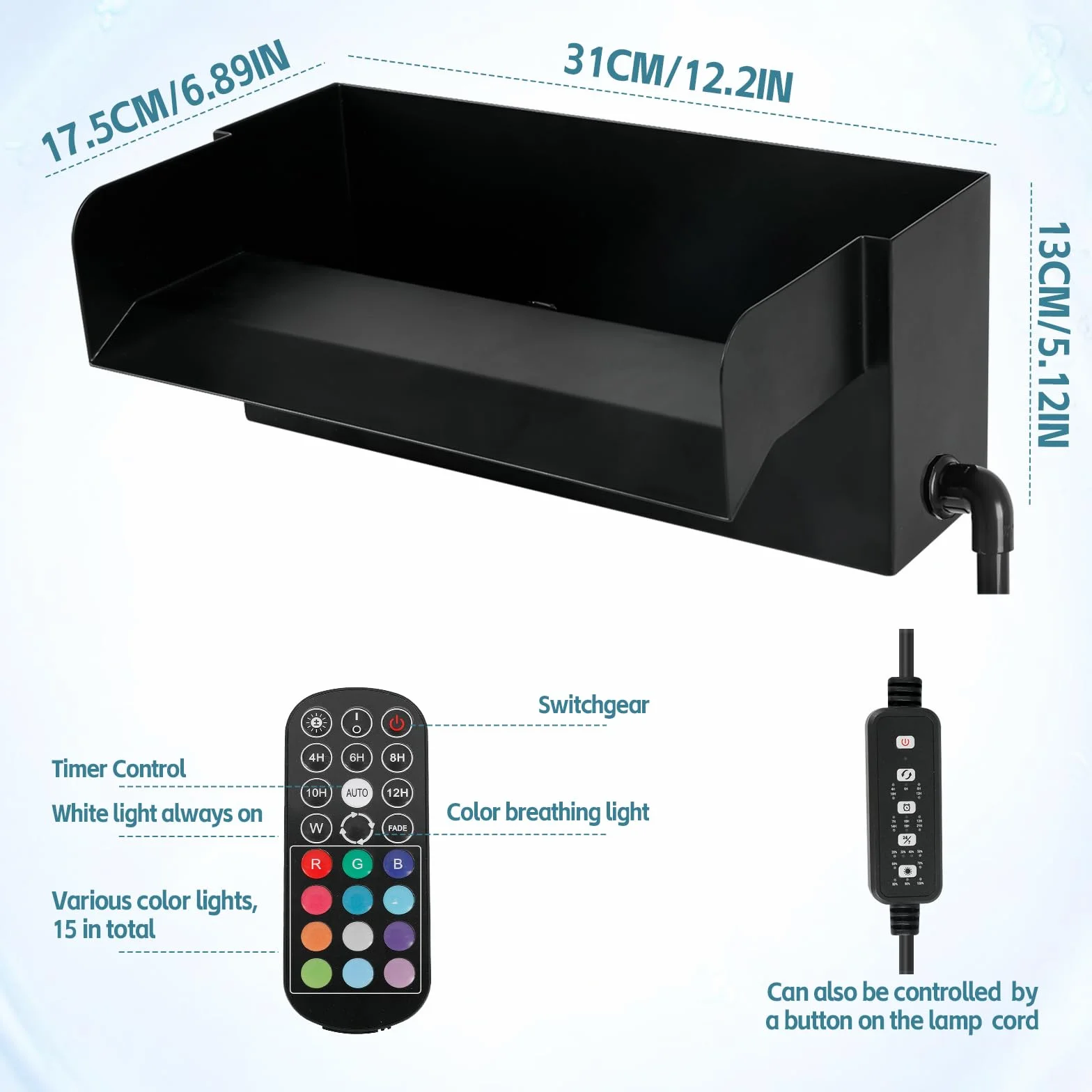 Estanque cascada Spillway de 30 cm, color negro, acero inoxidable, filtro para estanque de jardín, estanque, 30 cm, 45 W, 3000 L/H, con bomba y luz LED para juego de agua, patio, terraza, pared de