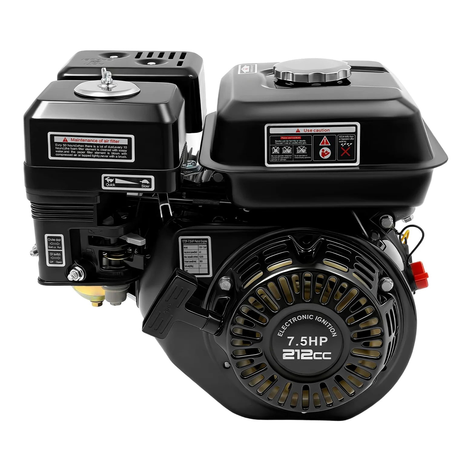 7.5 CV Motor de gasolina Motor de repuesto para motocultor térmico, nivel de aceite de seguridad, 4 tiempos, 1 cilindro, 212 cc de cilindrada, refrigeración por aire, arranque por cable (212CC 7.5CV)