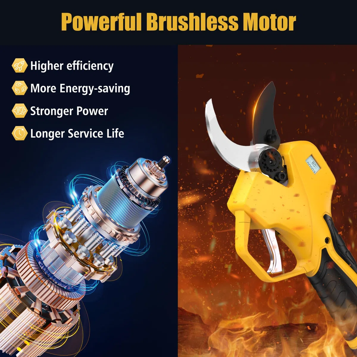 Tijeras De Podar Electricas, 50mm Tijeras De Podar Bateria, Con varilla de extensión, pantalla, motor sin escobillas de 1000 W, 2 baterías de 2000 mAh, Duración de la batería de 4 a 8 horas