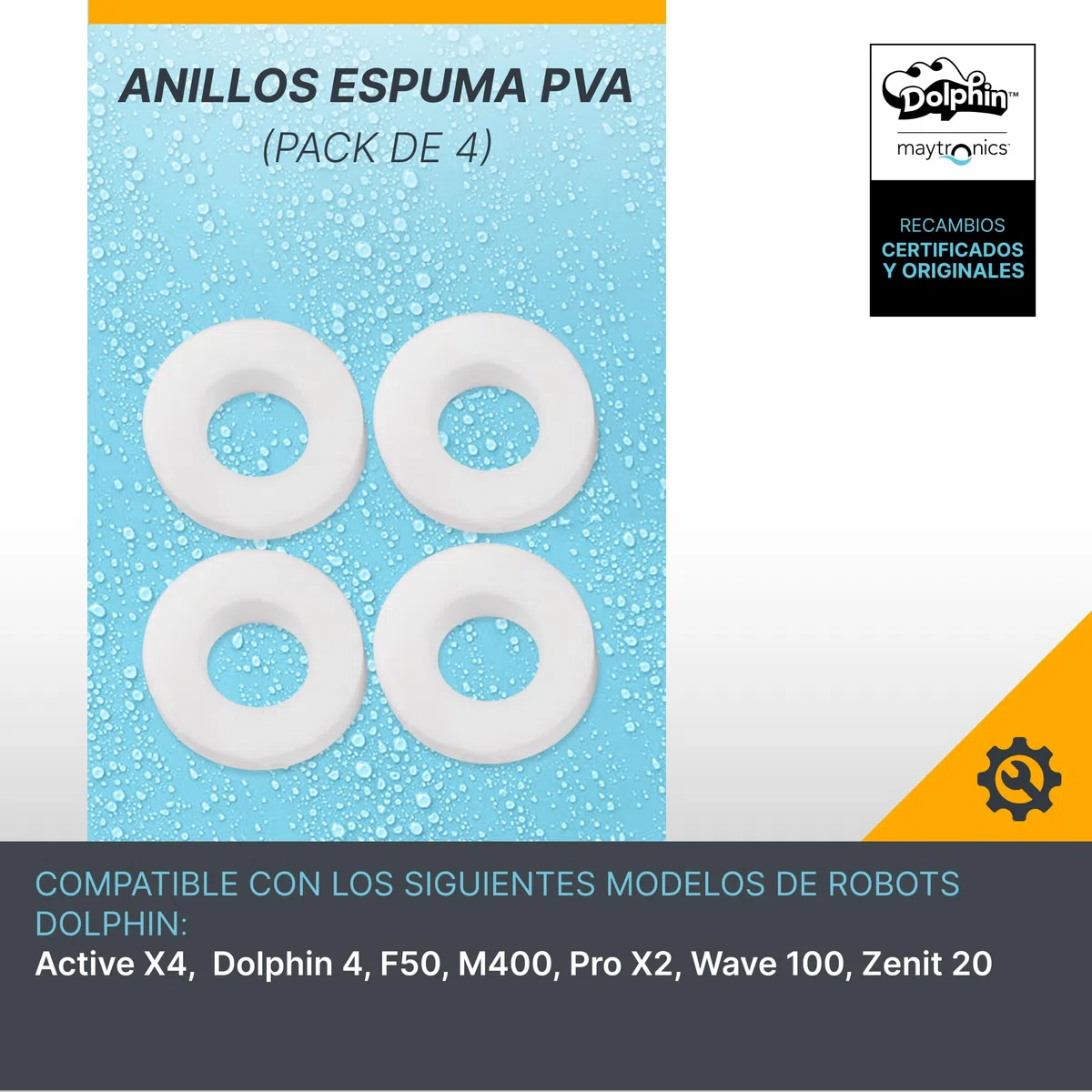 Dolphin Piezas de Recambio Originales - Anillos Espuma PVA (Pack de 4) - Ref. Maytronics: 6101611-R4