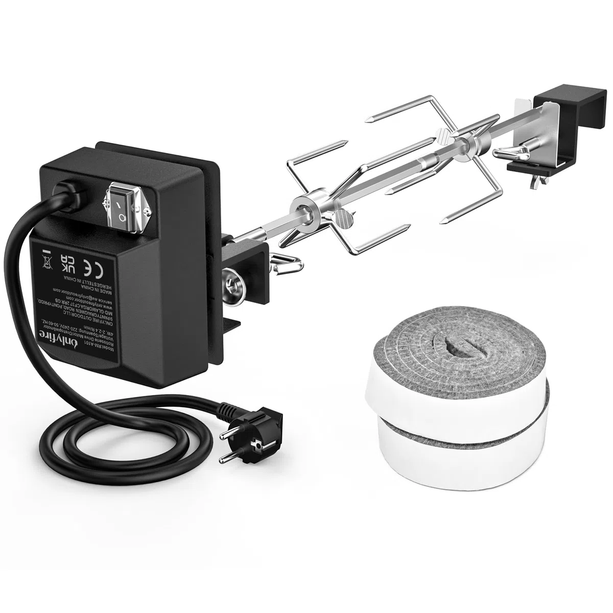 Onlyfire Kit de Asador Eléctrico en Acero Inoxidable con Motor Rotisería Resistente y Accesorios, Adecuado para Barbacoas Large BGE | Kamado Joe Classic | Pit Boss | y Otras Parrillas De