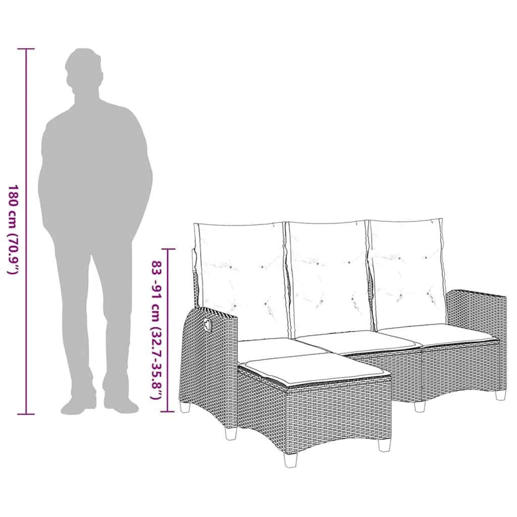 vidaXL Sofá de jardín reclinable con Cojines en Forma de L marrón, sofá de Exterior, sofá de jardín reclinable, sofá de jardín en Forma de L