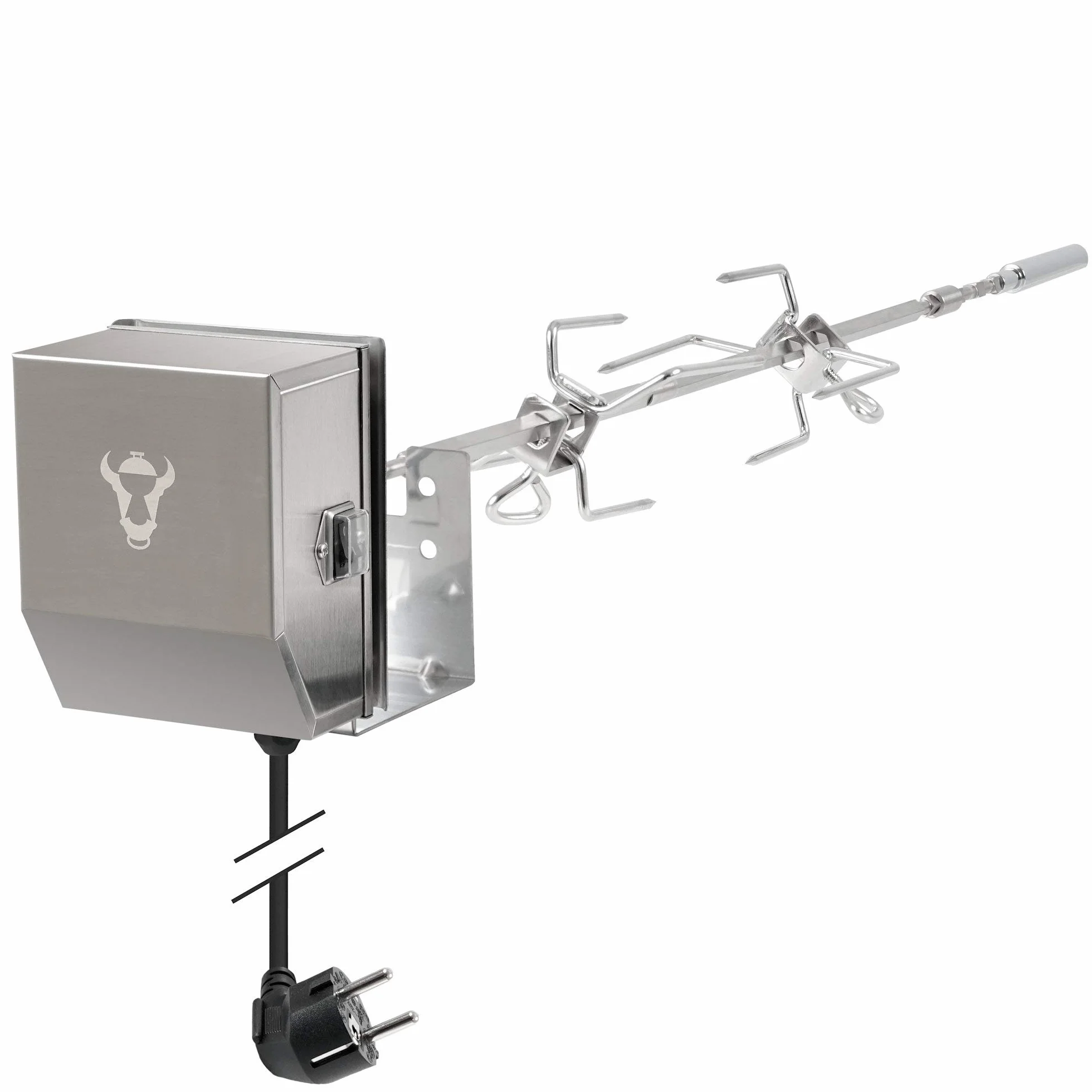 BBQ-Toro Asador Eléctrico Giratorio para Barbacoa | Adecuado para Weber Spirit II Serie 200 + 300 | Brocheta con Motor | Pincho y Tenedores Giratorios | Agujas para Carne con Motor