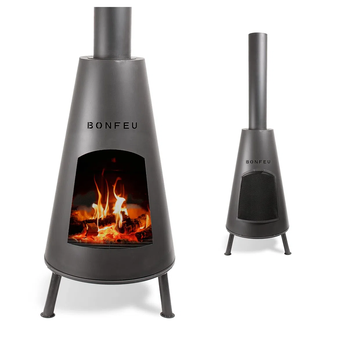 BonFeu BonPyra Negro - Brasero Exterior - Acero - Jardineria - Brasero - Jardin - Estufa Exterior - Chimeneas Exterior Chimenea de Jardín Multifuncional - 50x50x166 cm