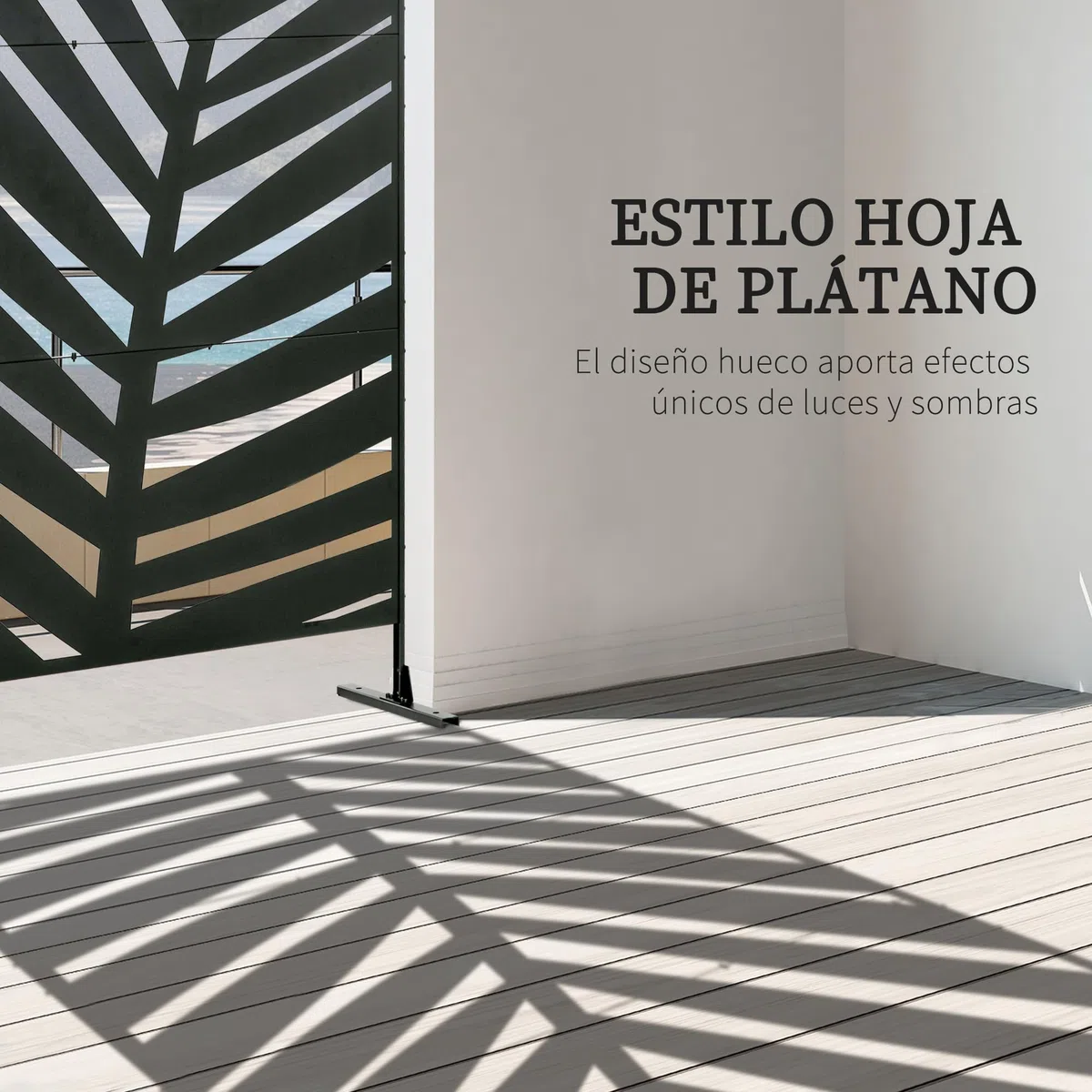 Outsunny Biombo de 3 Piezas Biombo Separador de Ambientes con Diseño de Hoja de Plátano Biombo para Exterior Jardín Patio Terraza 122x45x198 cm Negro