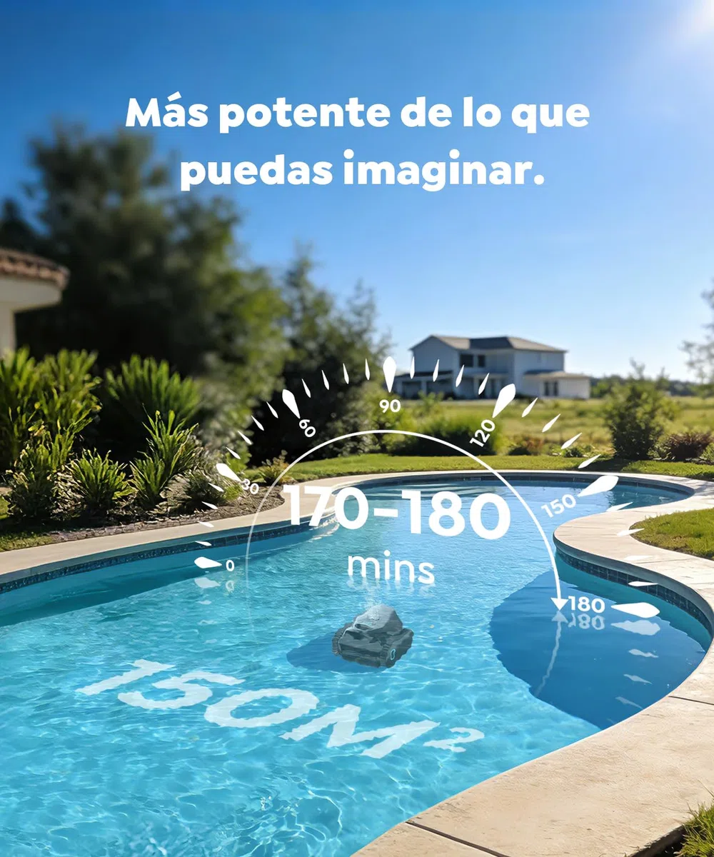 C1 Robot Piscina Limpiafondos y Paredes, Doble Filtro, Aspirador Piscina Bateria, 7 Modos de Limpieza, 180 min de Autonomía, Limpiador con App, Limpiafondos Piscina de hasta 150 m², Gris Mica