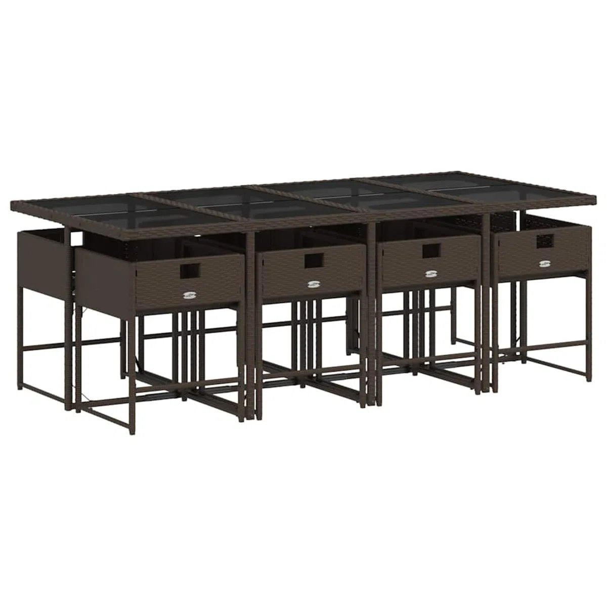 ATOMSTACK MAKER Homelen Juego de comedor de jardín+muebles de poliratán+9 piezas+resistente a la intemperie+marrón+cojín tapizado+mesa de vidrio templado+juego de comedor al aire libre para patio