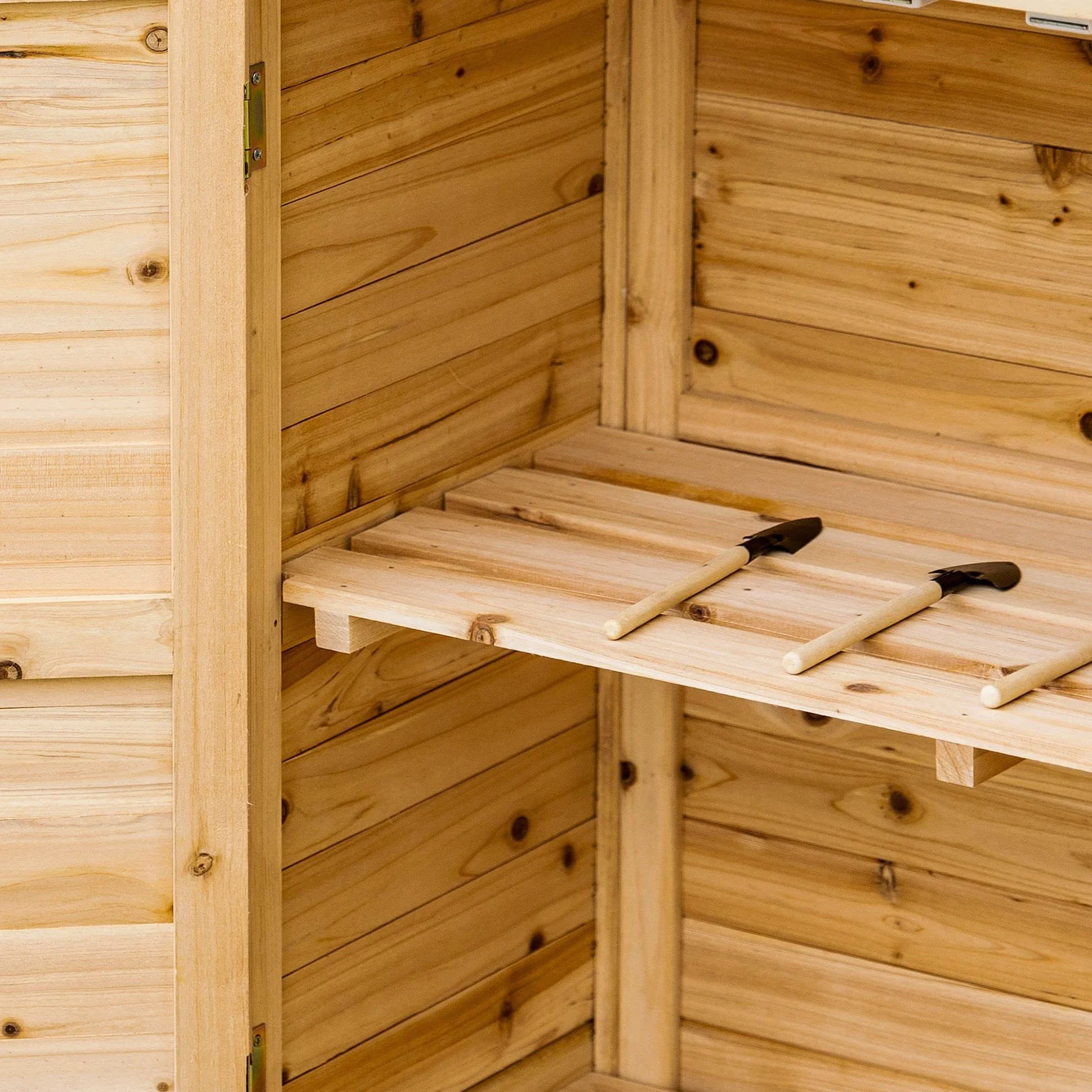 Outsunny Armario de Jardín de Madera Cobertizo Exterior Cobertizo para Almacenaje con 2 Puertas Estante y Patas Elevadas para Terraza Patio 83x40x92 cm Natural