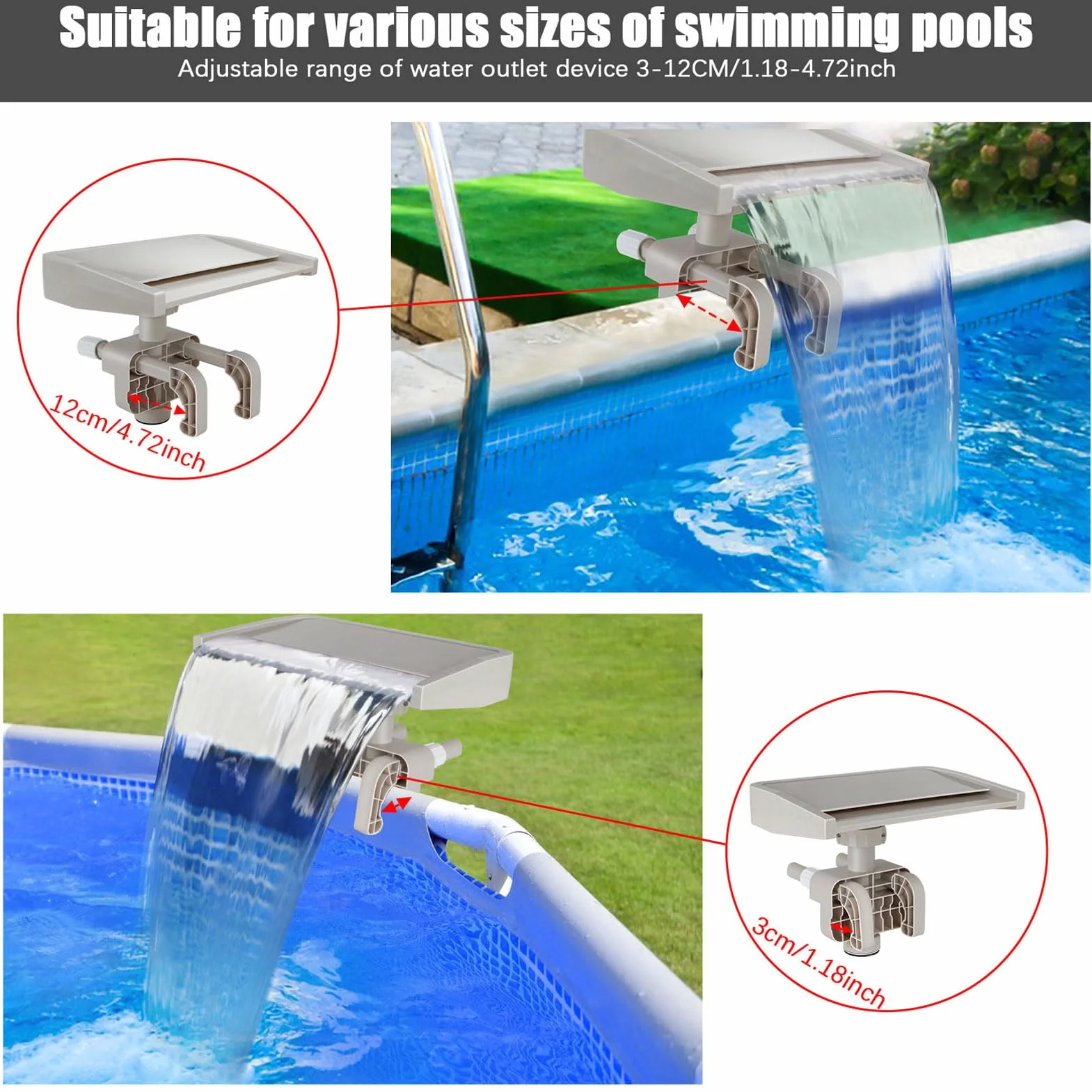 Fuente de Piscina Desmontable con Estructura Resistente, Cascada de Agua para Piscinas elevadas y jardín, fácil instalación, Accesorios de PVC para relajación y decoración, 33.5x23x27 cm