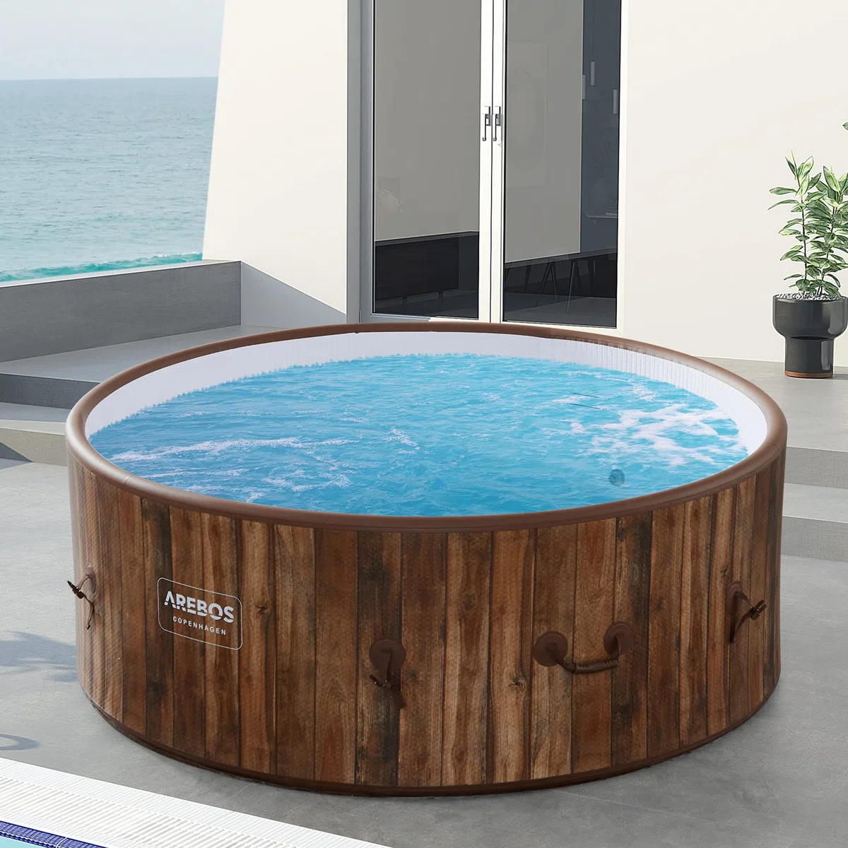 Arebos SPA Hinchable Whirlpool | para Interior y Exterior | ⌀ 180 cm | 7 Personas | Drop-Stitch | 130 boquillas de Masaje | con calefacción | 1120 litros | Incluye Cubierta | Bubble SPA y Wellness