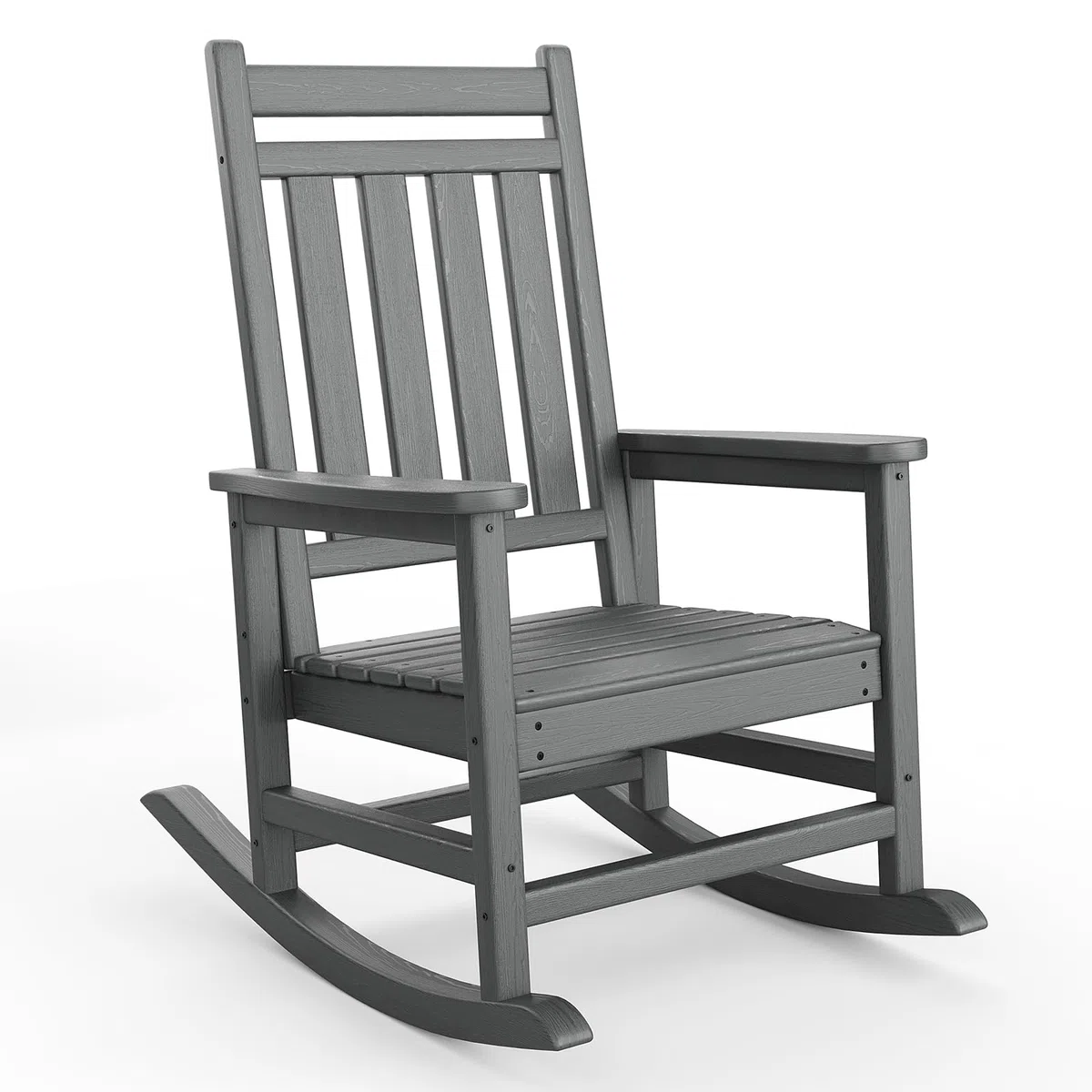 Garvee Mecedora de Jardín de HDPE Silla Balancín Exterior con Respaldo Cuadrado 4 Listones Textura de Madera para Terraza Porche Patio Sillón Relax Ergonómico Resistente 74x85x113 cm Gris