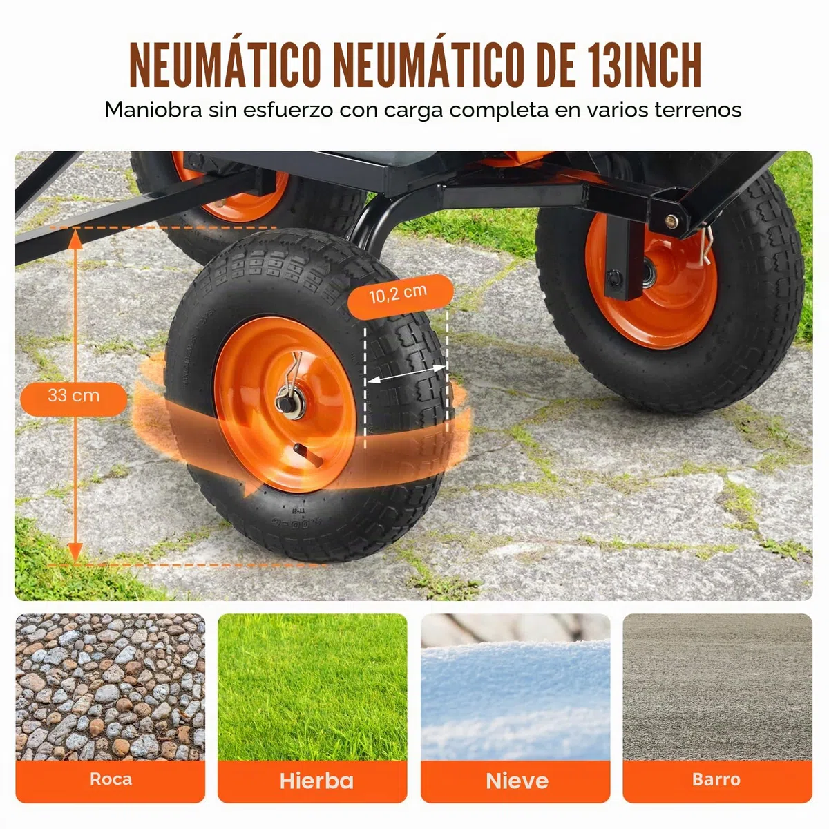 VEVOR Carro Volcador de Polietileno para Jardín con Marco de Acero Fácil de Montar, 2 en 1 Carro Volquete con Mango Convertible con Neumáticos Grandes, 544 kg de Capacidad para Jardín, Patio