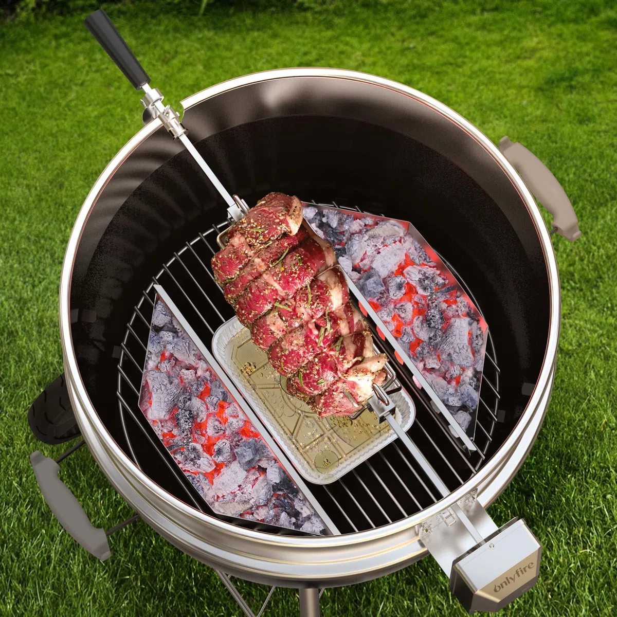 onlyfire Set de Mejora Asador Ring para Barbacoa con 2 Cestas para Carbón y 10 Bandejas de Recolección de Grasa de Aluminio，para Weber 57cm y la Mayoría de Otros 57 CM Kettle Charcoal Grills
