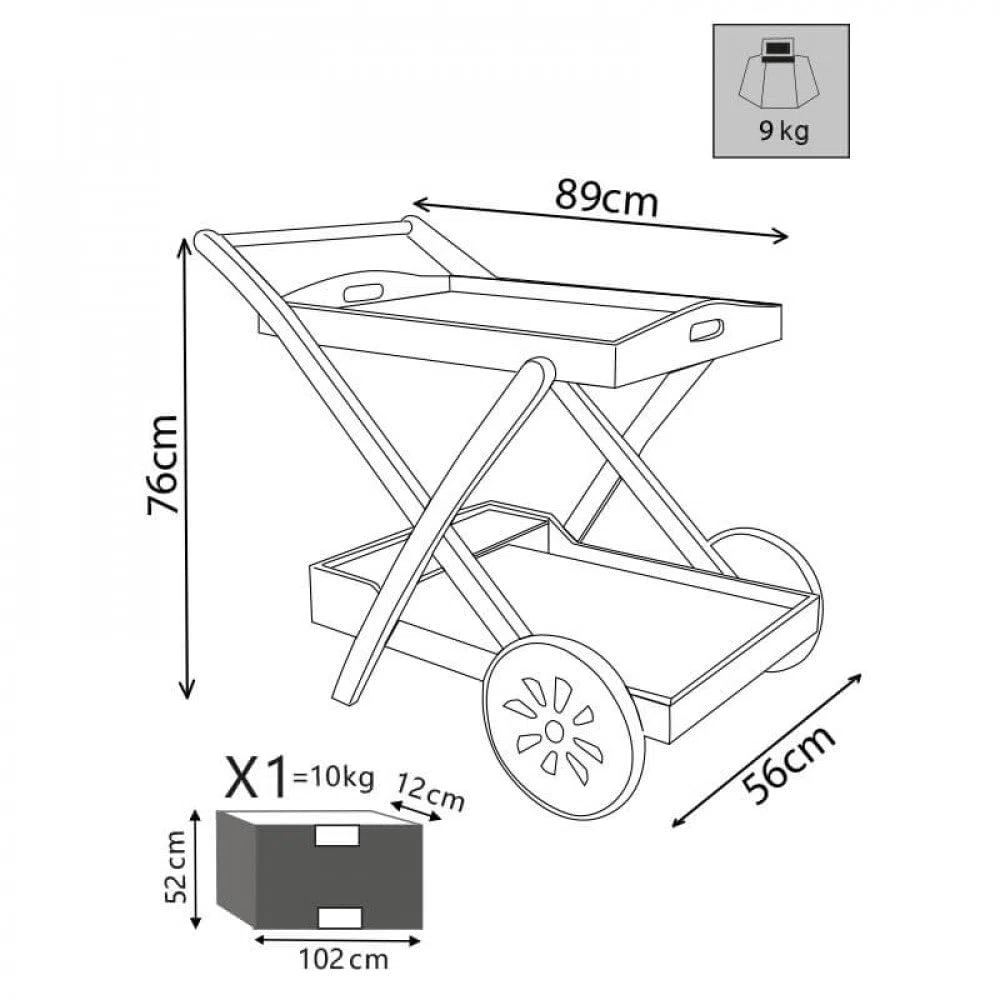 Carrito de mesa de madera de acacia de apoyo para alimentos al aire libre, bares y restaurantes