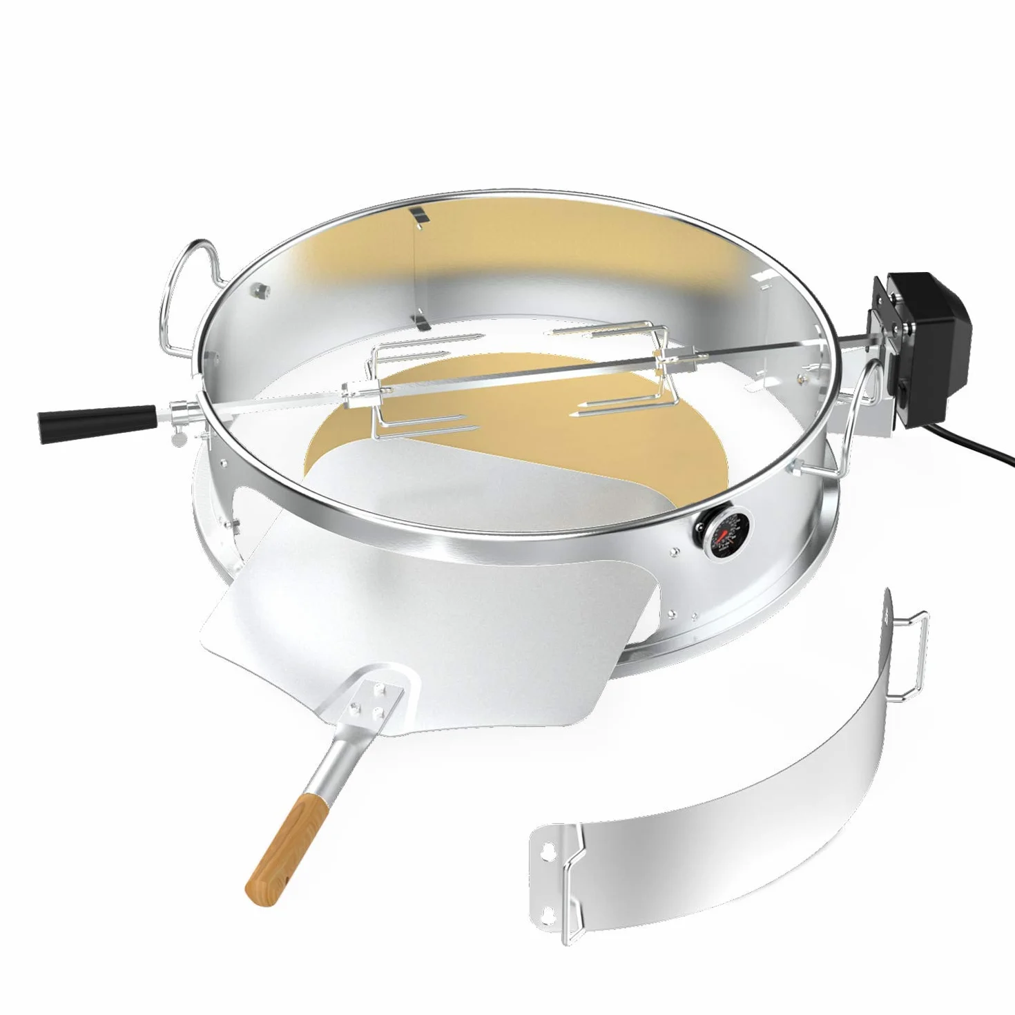 onlyfire Kit de Anillo de Pizza de Acero Inoxidable con asador, Kit de Barbacoa Multifuncional, para Asar Pollo y cocinar Pizza, se Adapta a la mayoría de Las Parrillas de Caldera de carbón de 57 cm