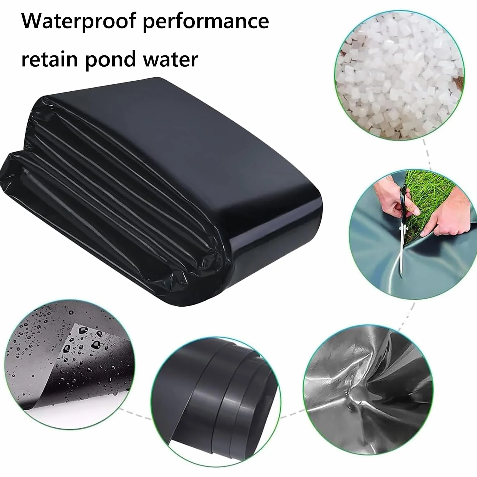 Revestimiento de Estanque de HDPE, Revestimiento de Caucho Negro para Estanque, 2x5m, 6x5m, 8x7m, 10x9m, para paisajismo, Cascadas y estanques pequeños