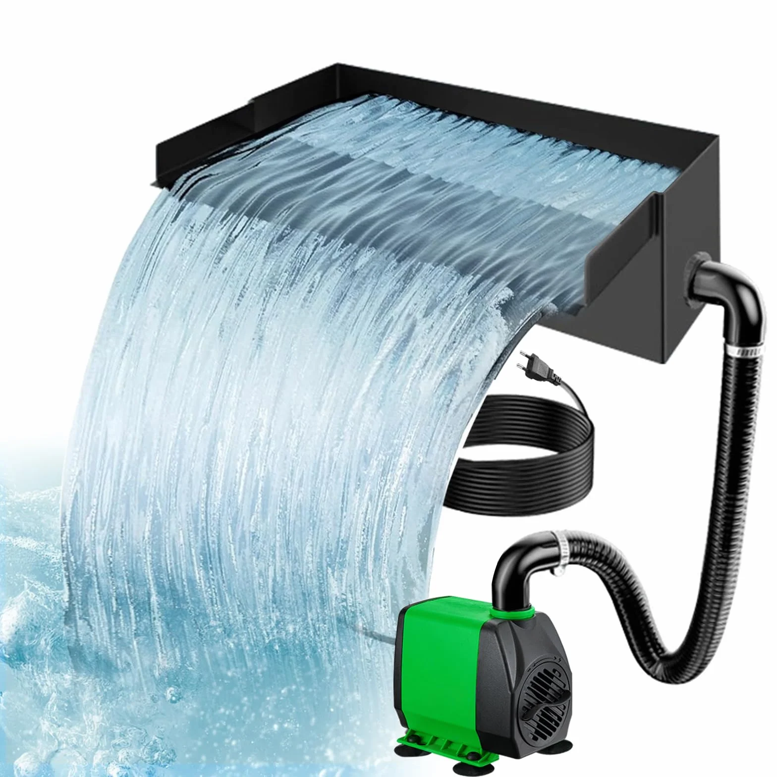 Cascada de estanque para jardín, juego completo de cascada de acero inoxidable, juego de bomba de estanque con flujo de agua, kit de cascadas, juego completo de filtro de cascada, fuente de agua con