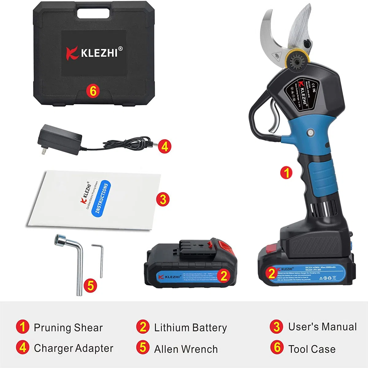 Tijeras de Podar Electricas, Podadora con Bateria Profesional, Bateria Litio 2Ah Recargable con 2 Repuestos, Corta Rango 30mm, 6-8 Horas, Tijeras de Podar Bateria de Ramas Arboles, Negro