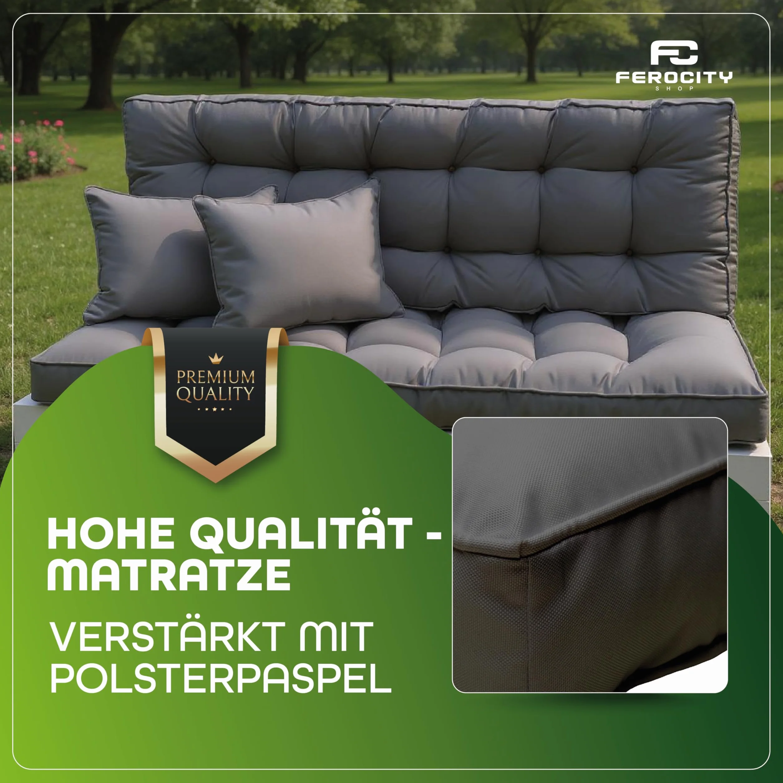 Cojín columpio de jardín 120x50x10 cm - Set de 2 plazas: colchón de asiento y respaldo para columpio con toldo – Outdoor - para sofá y banco de jardín, palé europeo, tumbona – Color: Gris Len [133]