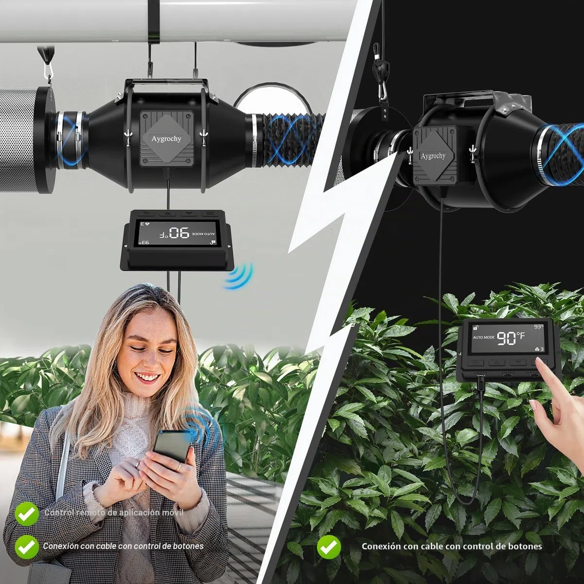 Aygrochy Wifi App Extractor de aire kit 100mm, Ventilador en línea Kit para cultivo, con filtro de carbón y manguera de extracción para carpas de cultivo, tienda de cultivo hidropónico