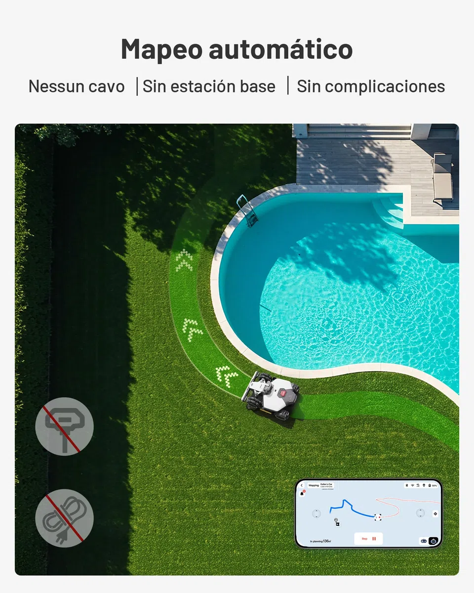 MAMMOTION LUBA Mini AWD LiDAR – Robot Cortacésped sin Cables, LiDAR 3D+Visión, sin Antena RTK, Mapeo Automático, Recomendado hasta 1.500 m², Módulo 4G, Pendiente de 80%