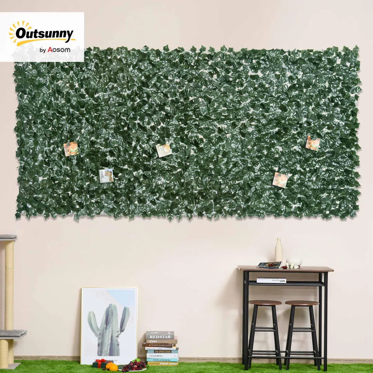 Outsunny Seto Artificial Ocultación Jardín en Rollo 3x1,5 m Pantalla de Valla de Privacidad de Hiedra Artificial Fácil Montaje para Terraza Balcón Exterior Decoración de Hojas Verde