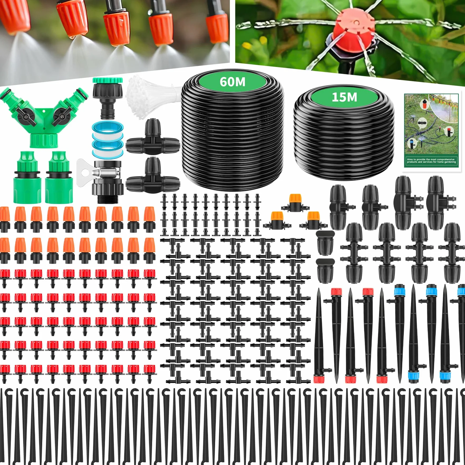 Forever Speed Sistema de Riego Jardín 315PCS Sistema de Riego por Goteo, 60M+15M Tubos de Riego, Sistema Riego por Goteo di Enfriamiento para Jardín, Invernadero, Césped