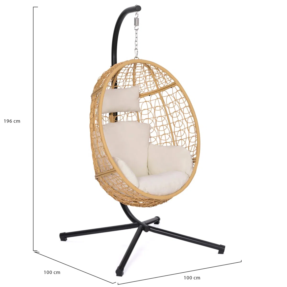 IDMarket – Sillón colgante calado efecto ratán con cojín crudo