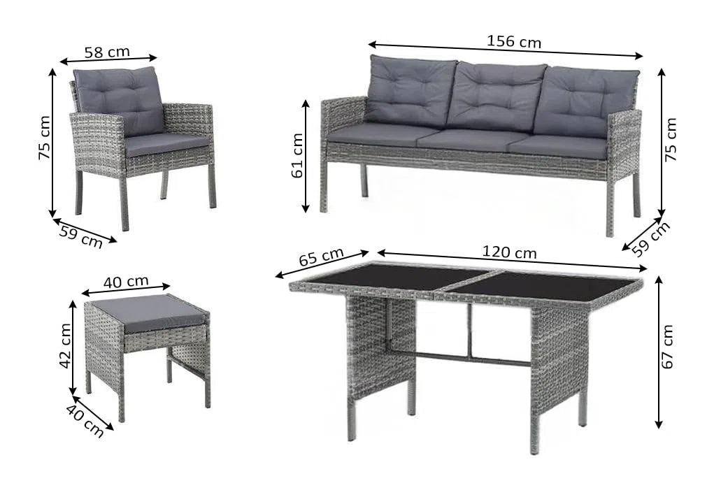 S & S Saldos y Stocks Sofa + Mesa + 2 Sillones + 2 pufs Ratan PE. Muebles de Jardin y Terraza Andy, Ratan Gris