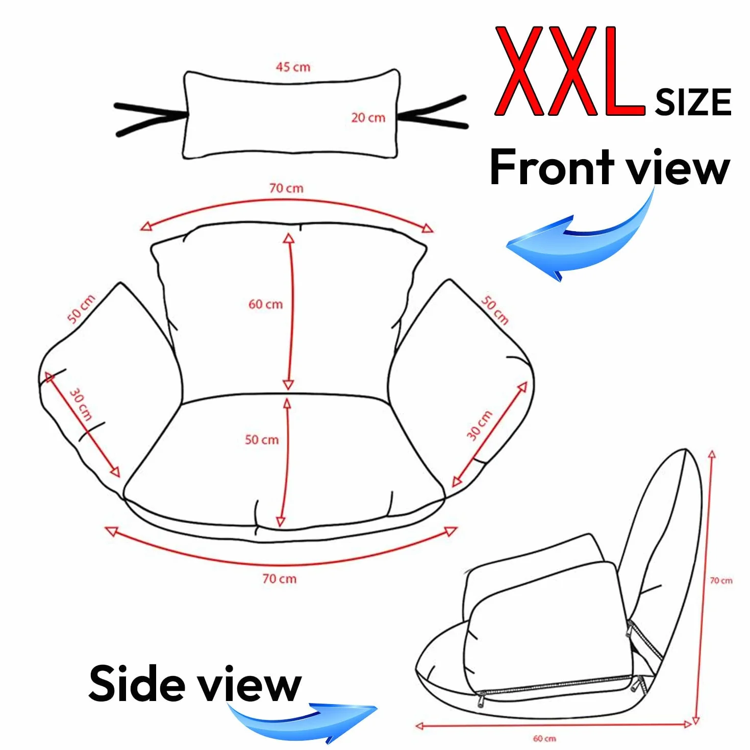 Ferocity Cojín de Silla de Hamaca XXL, Colgante Huevo Cojines, Columpio Silla Cojín Respaldo con Almohada para la Cabeza, Cjín Impermeable, para Patio Jardín, Grafito [114]