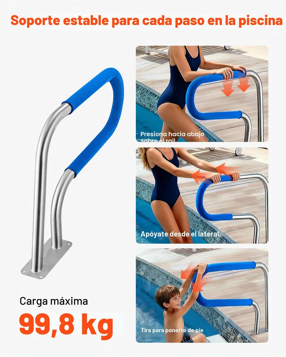 VEVOR Barandilla para Piscina 76,2 x 55,8 cm Pasamanos de Piscina Acero Inoxidable Agarradera Exterior Piscina Carga 113 kg Barandilla de Seguridad de Piscina con Cubierta de Nailon Tornillos Broca M8