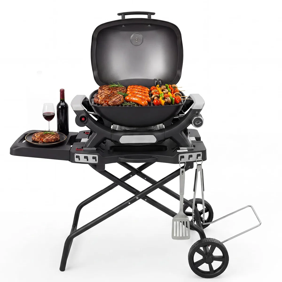 GFTIME Carro de parrilla portátil para parrillas de gas Weber Q1000, serie Q2000 y Blackstone 43cm 56cm Planchas de mesa, soporte portátil