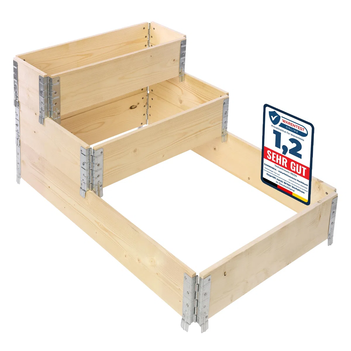 Garronda Jardinera Elevada de Madera Natural – Set de 3 Huertos Urbanos para Jardín y Terraza, Apilables y Modulares, Ideal para Cultivo de Plantas, Flores y Hierbas, GD-0140 (120x80 80x60 80x30 cm)