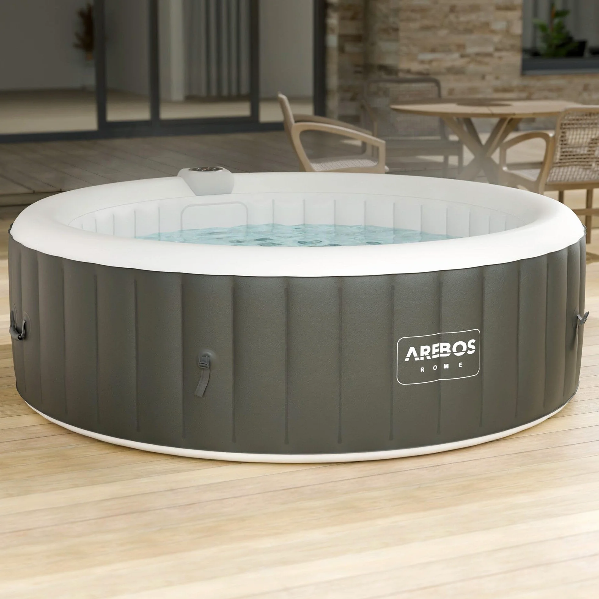 Arebos SPA Hinchable Piscina de hidromasaje | Hinchable | Redonda | para Interior y Exterior | ⌀ 208 cm | 6 Personas | 130 chorros de Masaje | 1000 litros