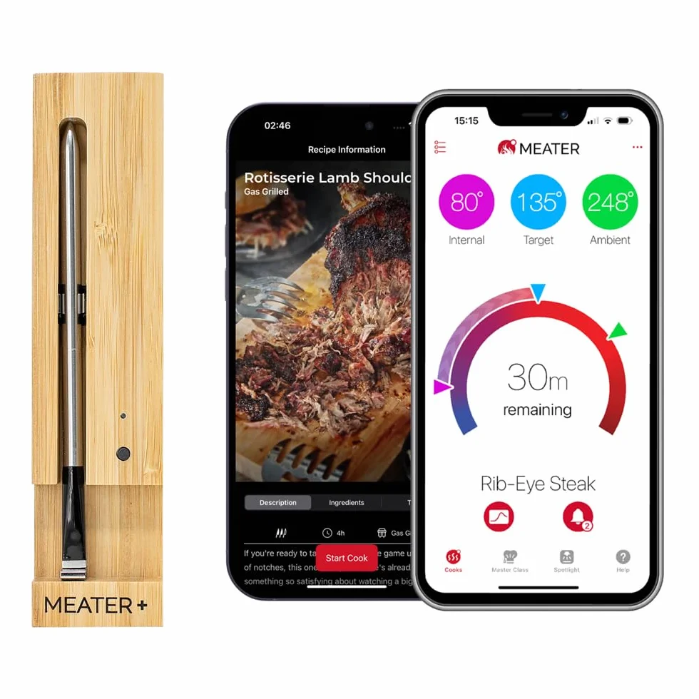 MEATER Plus | El termómetro inteligente inalámbrico para carne con alcance de 50 m para horno, parrilla, sartén y asador perfecto para disfrutar de la carne a través de la aplicación en alemán