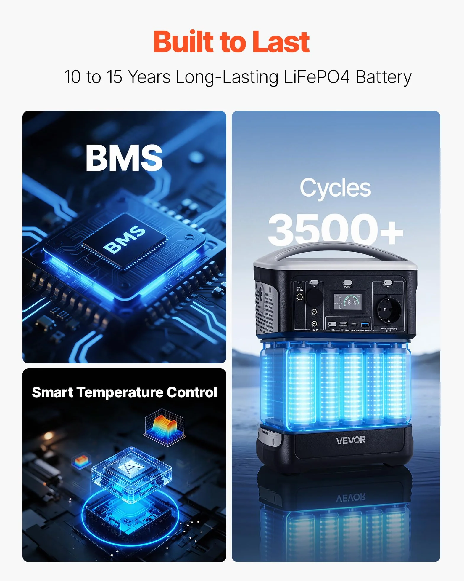 VEVOR Estación de Energía Portátil 600 W con Panel Solar de 100 W, Generador de Energía Batería de Respaldo LiFePO4 de 493 WH, con 7 Puertos de Salida para Hogar, Campamentos, Viajes en Autocaravana