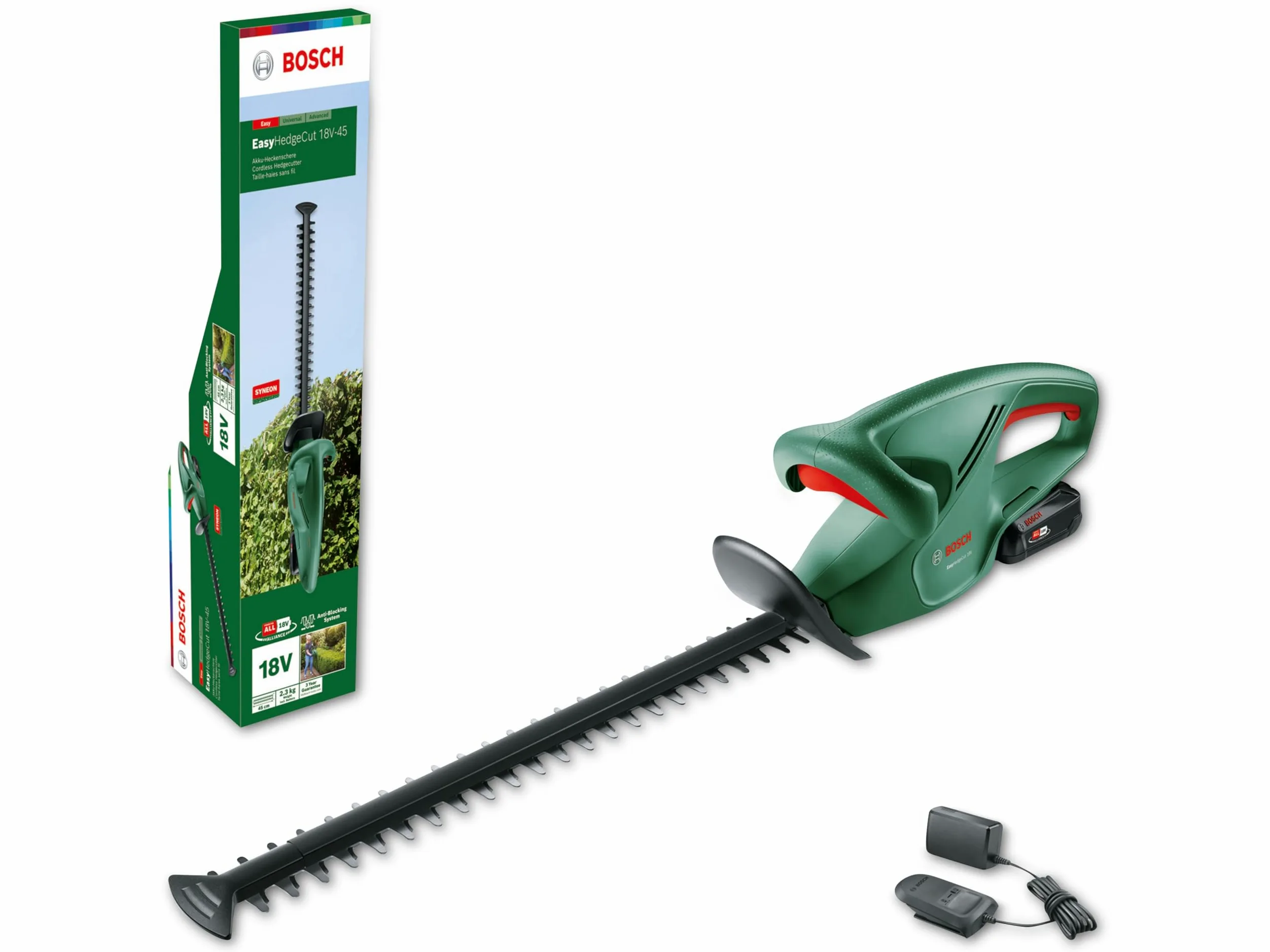 Bosch Tijeras Cortasetos a batería EasyHedgeCut 18-45 (1 batería de 2,0 Ah, Sistema de 18 voltios, Longitud de la Cuchilla de 45 cm, Embalaje en Caja)