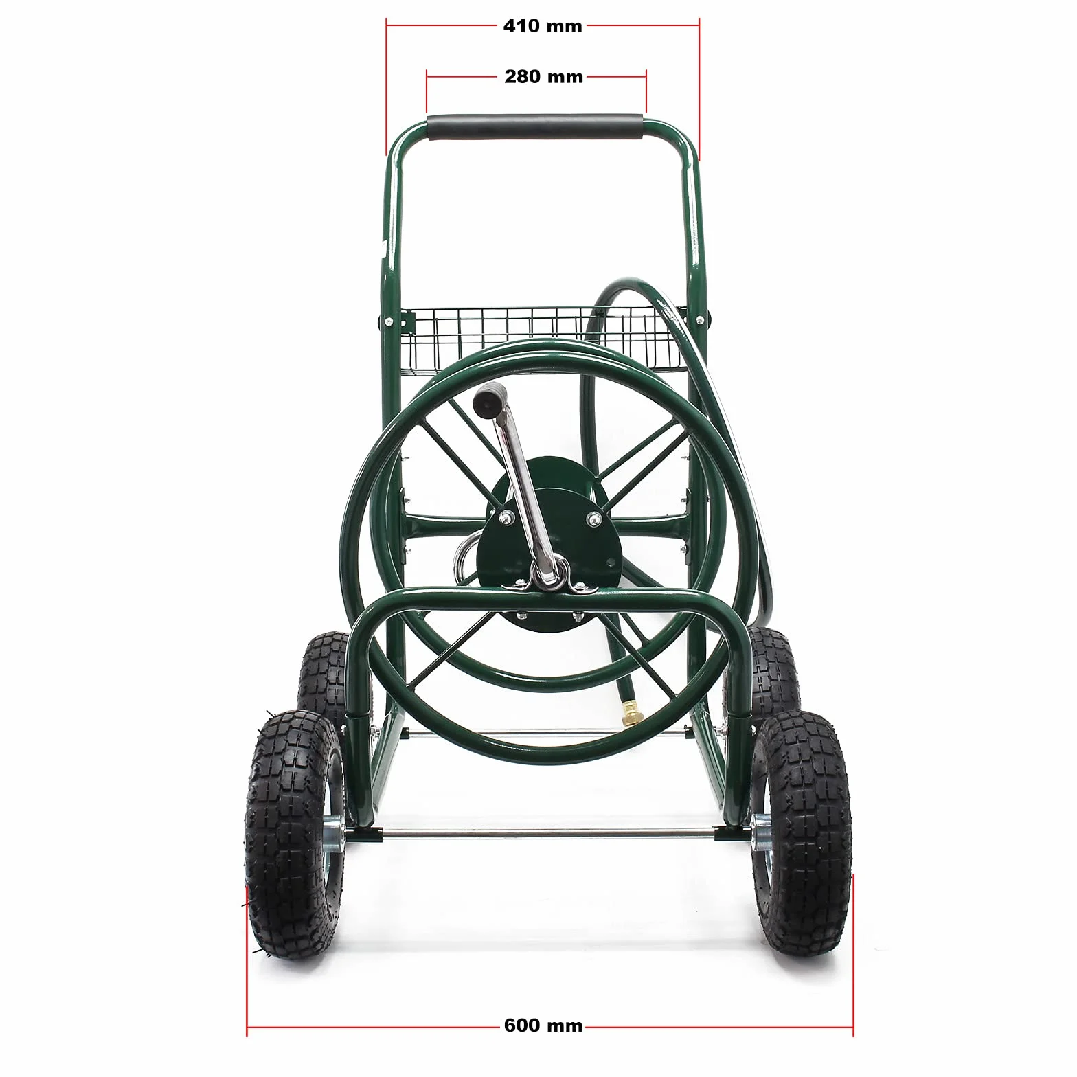 Wiltec Carro para Manguera de jardín de 16 mm (5/8") hasta 76m con neumático Ø 25 cm y conexión de 19mm (3/4") enrollador de Manguera Carrito portamangueras Carrete portamangueras
