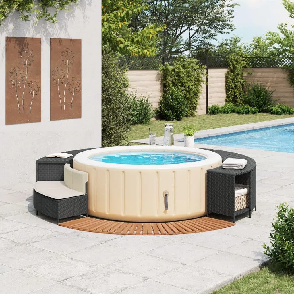 LAPOOH Borde bañera hidromasaje Madera Acacia y ratán sintético Negro, Yacuzzi Exterior Hinchable Piezas De Recambi, Borde para bañera De Hidromasaje SPA - 365614