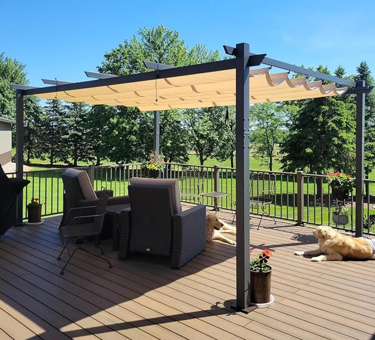PURPLE LEAF Pergolas de Jardin Aluminio Cenadores para Jardin 3,5 x 4,8 M pérgolas con Techo Retráctil Tela para Camping Fiesta Celebraciones, Gris Claro