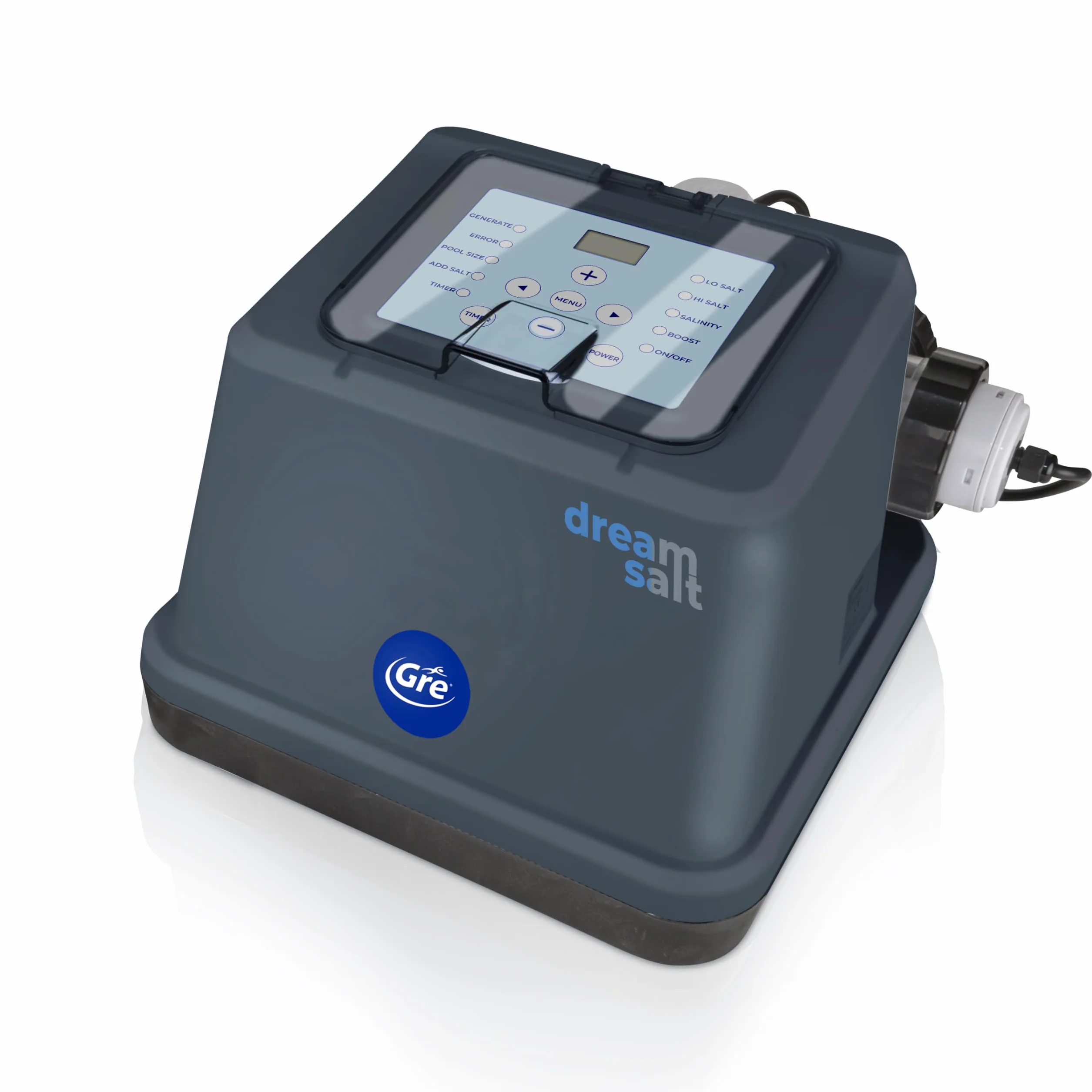 Gre - GSS50 Salino Dream Salt para Piscinas Elevadas hasta 50 m³ con Pantalla LED, Generador de Cloro 10 g/h, Electrodo Autolimpiante, IPX4, Temporizador e Interruptor de Flujo