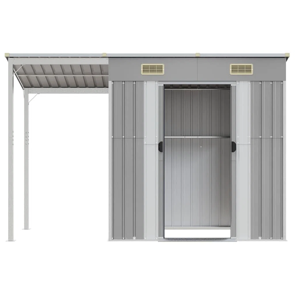 Refined Caseta de jardín con Techo Extensible, Gris Claro, 277 x 107 x 181 cm, Acero