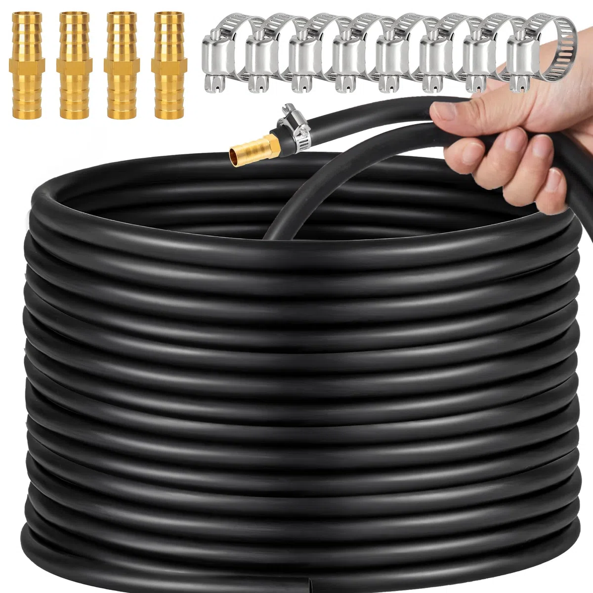 Manguera de aireación autohundida de 100 pies, kit de manguera aireadora de estanque con 4 reparadores de cobre y 8 de acero inoxidable para acuicultura, jardín y lago, aireación de aireación y